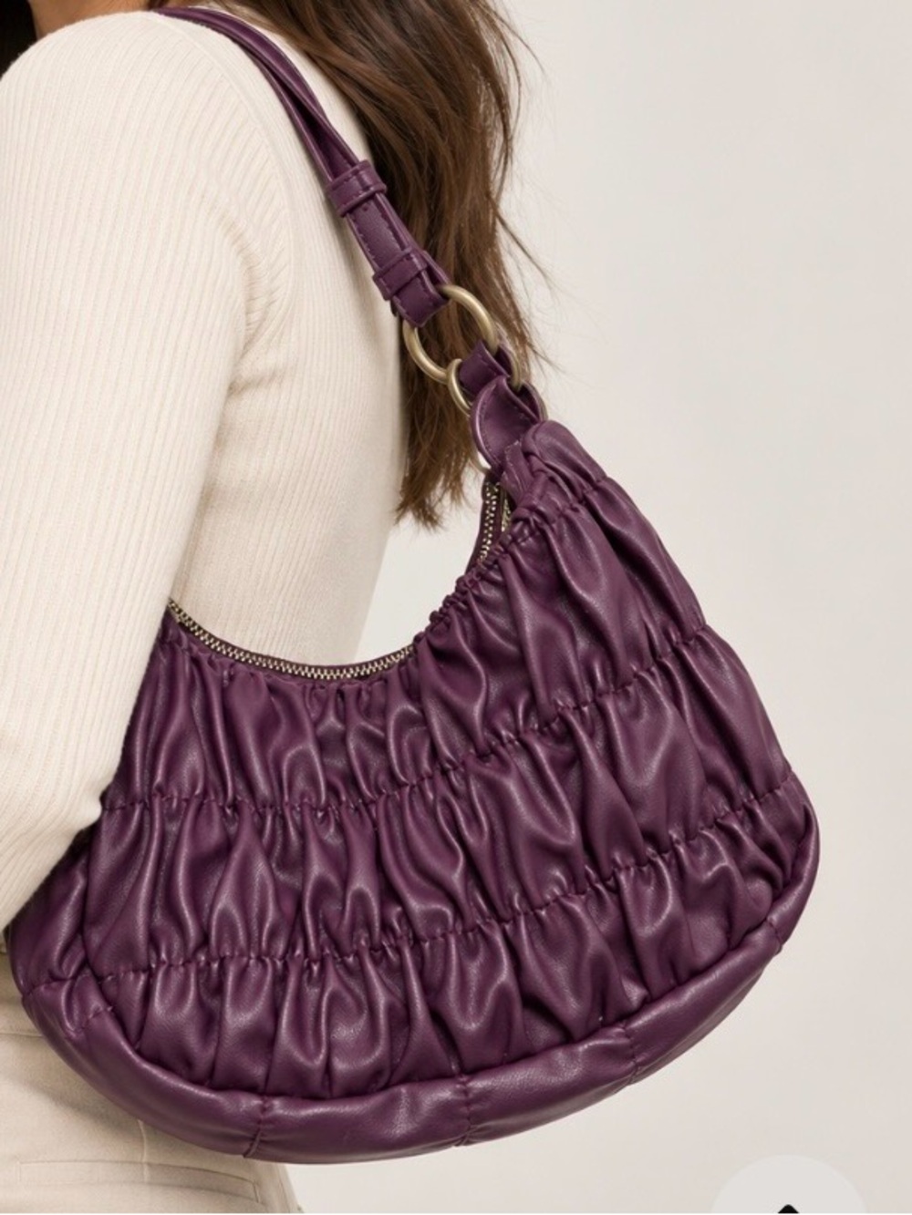 Ruched Shoulder Hobo Bag in Deep Plum - Women's Hobo